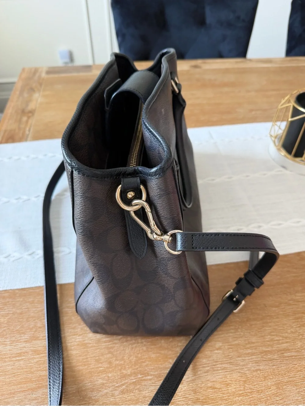 Coach Dark Brown Signature Satchel with Black Trim